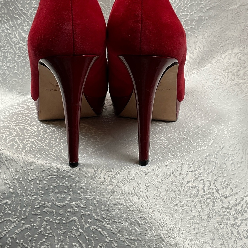ANTONIO MELAN Women’s9.5 Burgundy Peep Toe Stiletto Heels - Picture 4 of 7